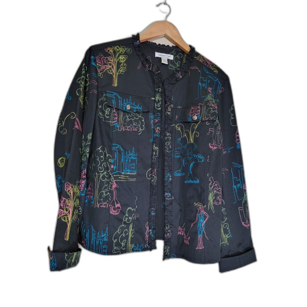 Coldwater Creek Colorful Embroidered Cardigan Shirt - Large